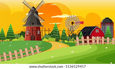 An outdoor scene with farm illustration