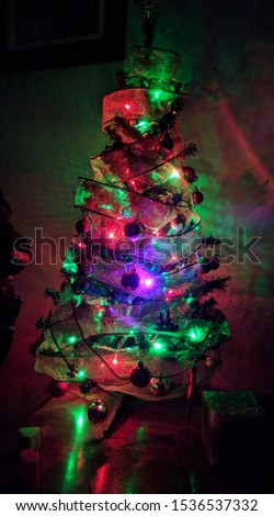 Christmas tree lights highlighted at night