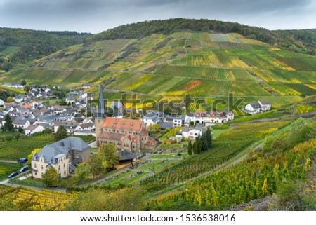 On the red wine hiking trail in the Ahrtal in Rhineland-Palatinate, Germany. A tourist attraction, especially in autumn. Royalty-Free Stock Photo #1536538016