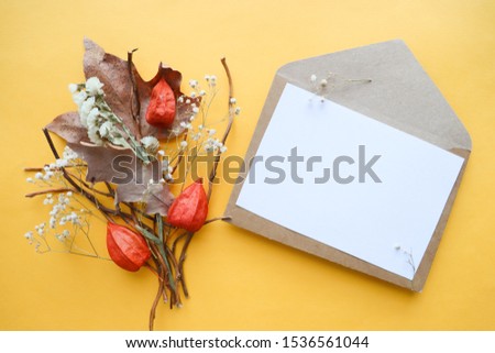 autumn composition of dry autumn leaves, twigs and flowers