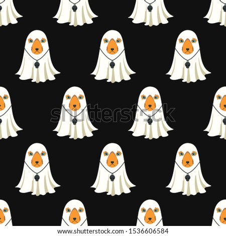 vector halloween spooky dog seamless pattern on black