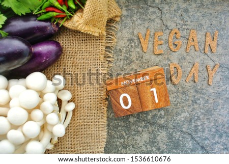 Wooden calendar on November 01,World vegan day.