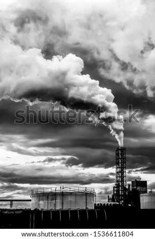 smoke coming out of factory chimney  pollution  climate change, global warming