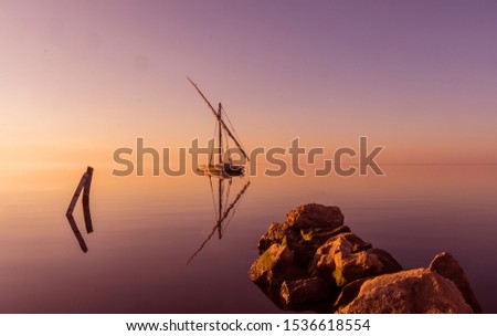 Sunset scene on Lake Burullus in Egypt
