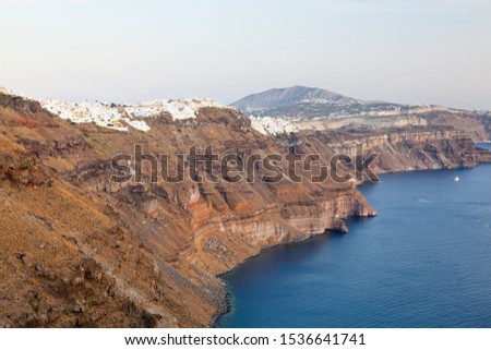 View from Imerovigli over the Santorini caldera with Fira, the island capital.