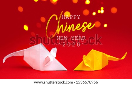 Chinese New Year 2020. Year of Rat. Chinese zodiac symbol of 2020. Origami paper animal