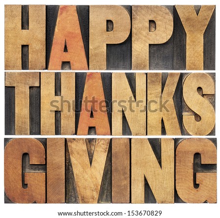 Happy Thanksgiving  - isolated text in vintage letterpress wood type blocks scaled to a rectangle shape