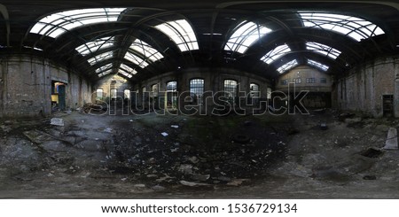 Adandoned factory hall 360 degree panorama Royalty-Free Stock Photo #1536729134
