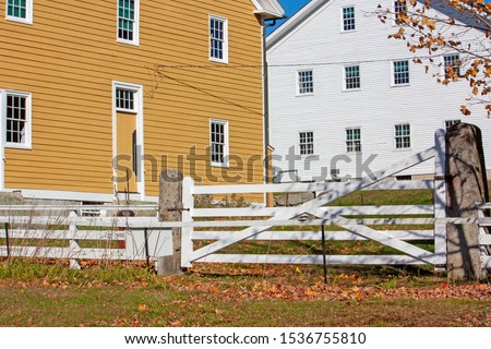 Shaker buildings picture taken in the fall.  Shaker village is located in Canterbury NH