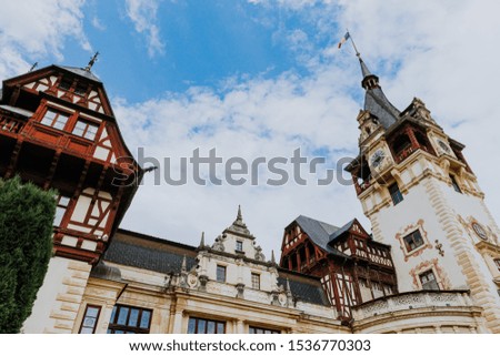 PELES IS A NEO-RENAISSANCE CASTLE IN THE CARPATHIAN MOUNTAINS, NEAR SINAIA, IN PRAHOVA COUNTY, ROMANIA, ON AN EXISTING MEDIEVAL ROUTE LINKING TRANSYLVANIA AND WALLACHIA, BUILT BETWEEN 1873 AND 1914