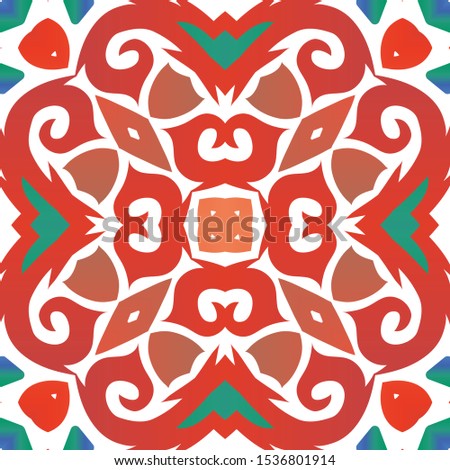 Mexican vintage talavera tiles. Vector seamless pattern concept. Hand drawn design. Red antique background for pillows, print, wallpaper, web backdrop, towels, surface texture.