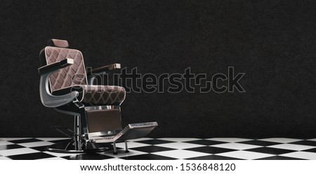 Stylish Vintage Barber Chair Isolated On Grey Background. Barbershop Theme Royalty-Free Stock Photo #1536848120