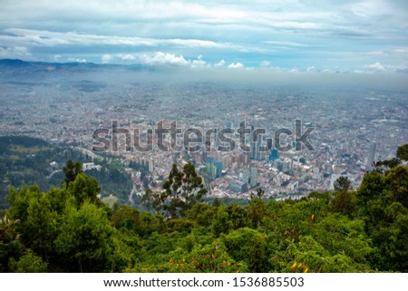 Panoramic view of Bogota, Colombia at the Cerro de Monserrate summit