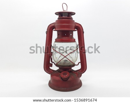 Classic Vintage Old Camp Kerosene Lantern in White Isolated Background