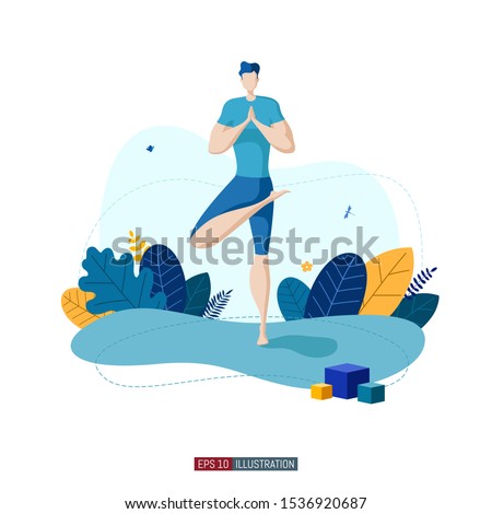 Trendy flat illustration. Man doing yoga. Activity. Fitness. Life style.Template for your design works. Vector graphics.
