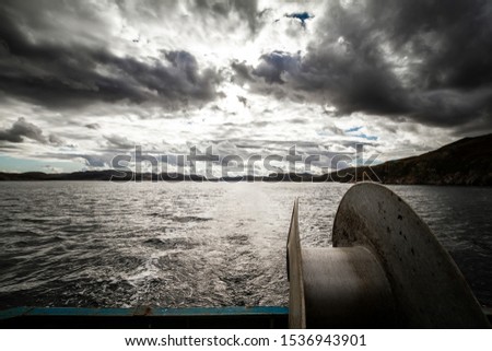 View of the North Sea from the ship. Teriberka. Coast of the Arctic Ocean. Murmansk region, Russia. On the edge of the world