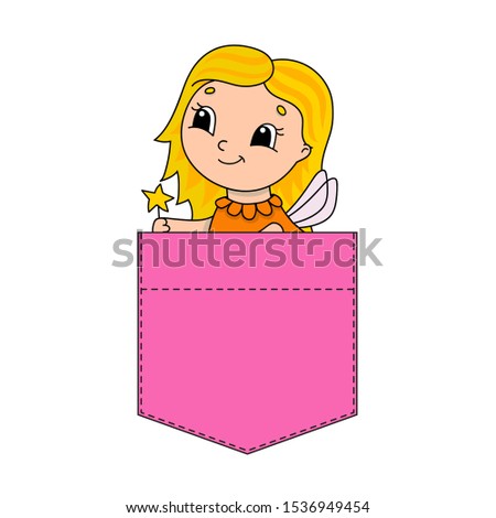 Cute character in shirt pocket. Colorful vector illustration. Cartoon style. Isolated on white background. Design element. Template for your shirts, books, stickers, cards, posters.