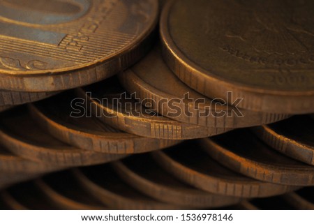 Stacks of Russian coins. Dark background