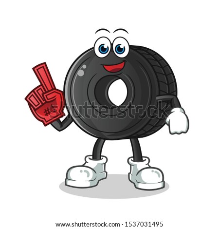 tire number one fan cartoon vector mascot illustration