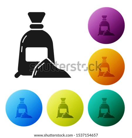 Black Bag of flour icon isolated on white background. Set icons colorful circle buttons. Vector Illustration