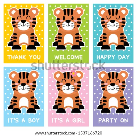 cute tiger cards, postcards, invitations, banner, poster, print and other uses.