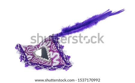 Glitter Mardi Gras Feather Mask isolated on white background 