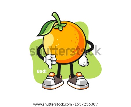 Orange thumbs down cartoon. Mascot Character vector.