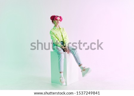 woman young model isolated background in bright clothes