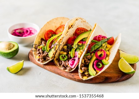 Mexican Minced Beef Tacos with Vegetables and Corn Salsa
