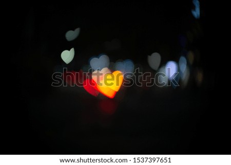 Bokeh  representation  of Hearts, Musical Representation & Wooden signs. Night view pictures