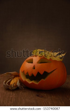 Scary halloween pumpkin  on dark background