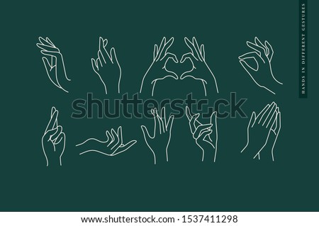 Vector design linear template logos or emblems - hands in in different gestures Royalty-Free Stock Photo #1537411298