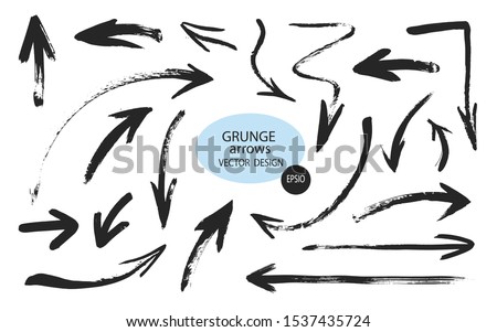 Set of different grunge brush arrows, pointers.Hand drawn paint object for use in your design.Vector illustration