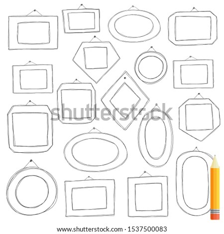 Hand-drawn vector illustrations. Vector template frames. Those photo frames you can use for kids picture, card and memories. Scrapbook design concept. Square, rectangular, round and oval frames.