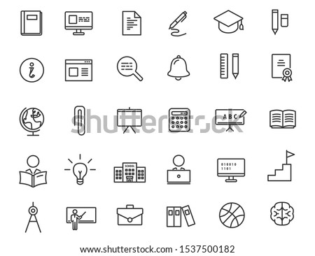Set of linear education icons. School icons in simple design. Vector illustration
