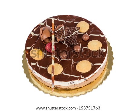 Chocolate ice cream cake with biscuits isolated 