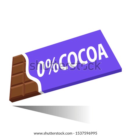 chocolate bar with 0% cocoa inscription, vector illustration