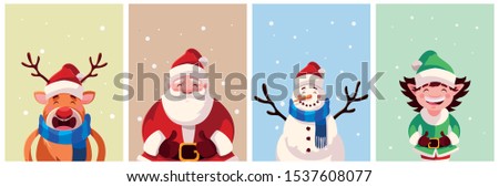 bundle christmas cards with icons set vector illustration design