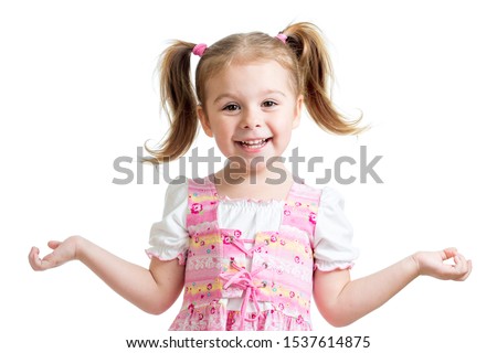 Portrait of emotionally kid. Funny beautiful child girl isolated on white background. Royalty-Free Stock Photo #1537614875