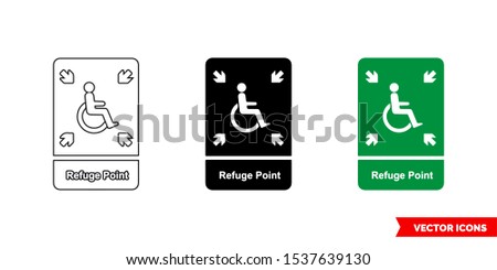 Emergency escape sign refuge point icon of 3 types: color, black and white, outline. Isolated vector sign symbol Royalty-Free Stock Photo #1537639130