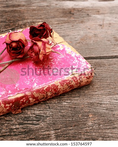 withered rose on old book isolated