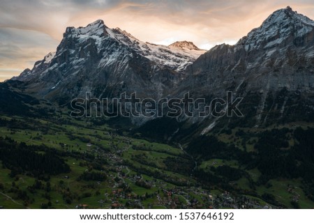 Grindelwald village in the sunrise view