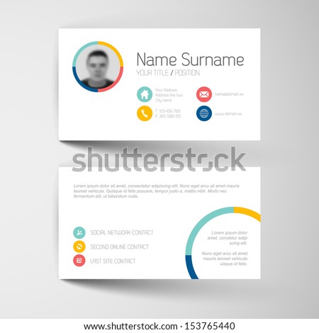 Modern simple light business card template with flat user interface Royalty-Free Stock Photo #153765440