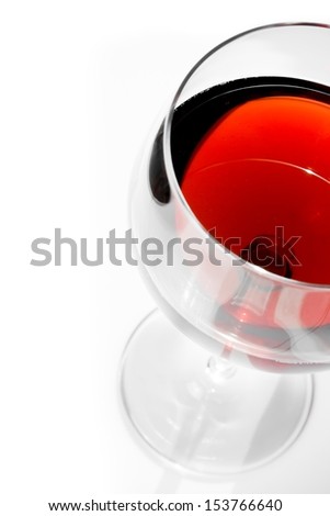 top of view of half red wine glass with space for text under daily light on white table