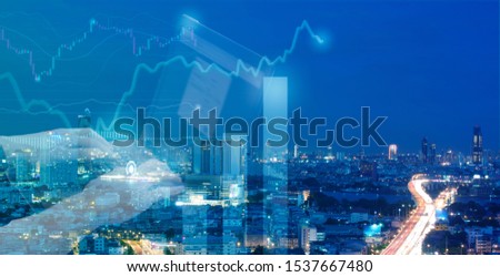 stock exchange market or forex trading graph in graphic concept with copyspace at right suitable for investment or Economic trends or business ideas design, business person analysis background concept