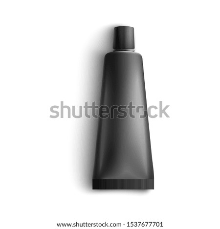Blank black tube mockup for medicine or cosmetics illustration in realistic 3d style isolated on white background - plastic package for brand template of cream, gel or toothpaste.
