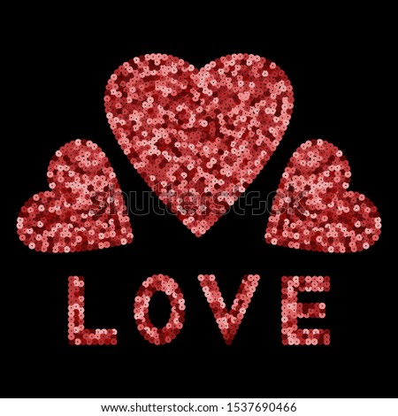 Pink Sequins Vector Hearts and Love Print
