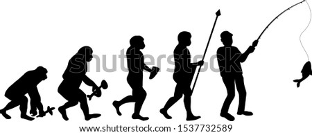 Fishing evolution funny silhouette vector file. Fisherman with fishing rod illustration.