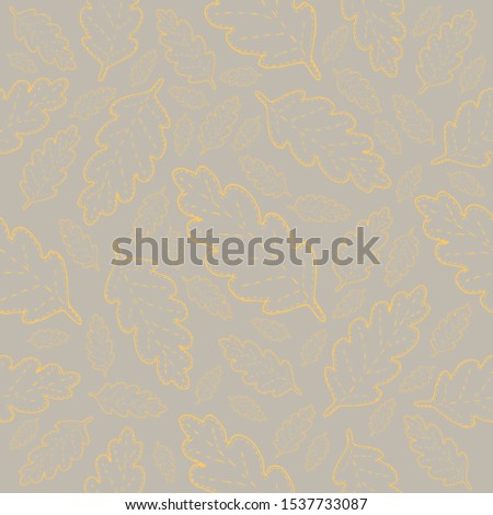 Pattern yellow leaves contour sketch on pale gray vector illustration for design and decoration
