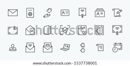 Set of Legal Documents Related Vector Line Icons. Contains such Icon as Visa, Contract, Declaration, License, Permission, Grant and more. Editable Stroke. 32x32 Pixel Perfect Royalty-Free Stock Photo #1537738001